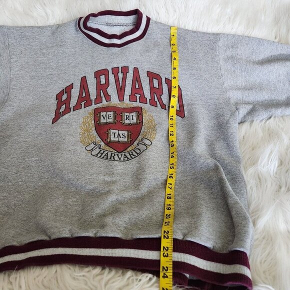 vtg HARVARD Sweatshirt Fleece Hoddie Knit Rib Waistband Cuff Neck bands Striped - Picture 6 of 13